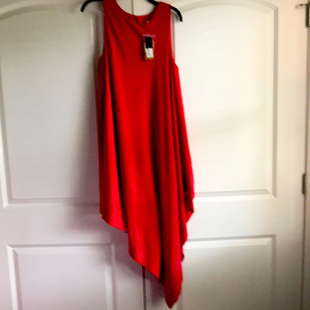 Cocktail Cremix  coral slip dress with a overlay. It has a high low bottom.